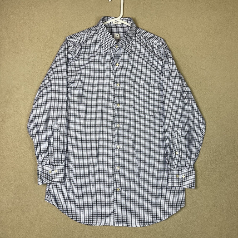 Peter Millar Shirt Mens Large Blue Houndstooth Check Button-Down Long Sleeve EUC